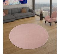 TT Home Tappeto Salotto Moderno, Camera da Letto, Pelo Corto, Lavabile, Monocolore Pastello, Facile da Pulire, Colore: Rosa, Dimensione:120 cm tondo