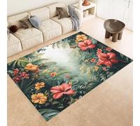 Tappeto Salotto Pelo Corto Fiorigiallo Foglie Piante Imitazione Cashmere 140x200 cm Antiscivolo per Tappeti Lavabile Tappeto Bagno Grande Adatto per Camera da Letto Camera dei Bambini Esterno