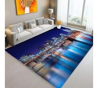 Tappeto Salotto Pelo Corto, Tappeto Fotografia Città Scena Notturna Stampa Cucina, Flanella Lavabile Antiscivolo Blu Oro Tappeti per camera da letto e aree interne, 60 x 90 cm