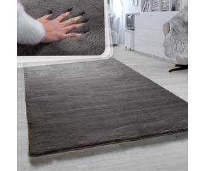 Tappeto Salotto Pelo Lungo Morbida Imitazione Finta Pelliccia Coniglio Antracite