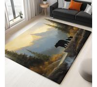 Tappeto Salotto Pittura A Olio Cascata Orso Nero 120 x 180 cm Tappeti Moderno Del Soggiorno, Marrone Tappeto Lavabile Dell'Interno Morbido - Per La Camera Da Letto La Cucina Il Tavolo Della Sala