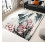 Tappeto Salotto Pittura Inchiostro Montagne Padiglioni Fiori Pesco 120 x 180 cm Tappeto Camera da Letto, Beige Adolescenti Bambini Soggiorno Tappeti, Flanella Lavabile Antiscivolo Morbido Tappetino