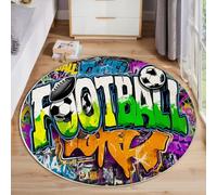 Tappeto Salotto Poster Lettere Da Football Rotondo Pelo Corto Morbido Design Graffiti Stile Street Tappeti Lavabile Antiscivolo Giallo Verde Per Soggiorno Camera Da Letto Per La Decorazione 200 Cm