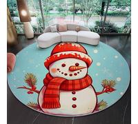 Tappeto Salotto Rosso Blu Pelo Corto Cucina Cappuccetto Rosso Pupazzo di Neve Neve Blu Antiscivolo Lavabile Rotondo per Camera Da Letto, Ingresso Interno, Soggiorno 150 cm (Round)