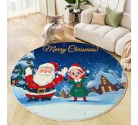 Tappeto Salotto Rotondo 100 Cm, Babbo Natale E Gli Elfi Camera Da Letto Antiscivolo Lavabile In Lavatrice Tappeto Soggiorno Morbido Tappeti Stile Cartone Animato Per Sala Da Pranzo, Cameretta