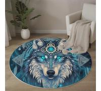 Tappeto Salotto Rotondo 100 cm, Rune Antiche Tappeto Antiscivolo Lavabile in Lavatrice Tappeti Lupo Misterioso Tappeti Salotto Grandi Dimensioni per Camera da Letto, Soggiorno, Turchese