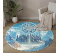 Tappeto Salotto Rotondo 100 cm, Surrealismo Tappeto Antiscivolo Lavabile in Lavatrice Tappeti Edifici Tecnologici Del Futuro Tappeti Salotto Grandi Dimensioni per Camera da Letto, Soggiorno, Blu