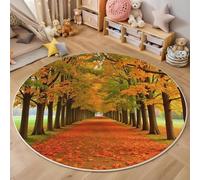 Tappeto Salotto Rotondo 100Cm Alberi A Tunnel,Decorazioni Per Interni Tappeti Paesaggio Autunnale Stampato In 3D Materassini Scendiletto Soggiorno Grandi Tappetini Gioco,Giallo-Arancio