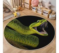 Tappeto Salotto Rotondo 100Cm Serpente A Sonagli Zannuto,Decorazioni Per Interni Tappeti Personalità Animale Stampato In 3D Materassini Scendiletto Soggiorno Grandi Tappetini Gioco,Giallo-Verde