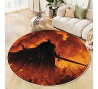 Tappeto Salotto Rotondo 120 Cm, Il Cavaliere Oscuro Camera Da Letto Antiscivolo Lavabile In Lavatrice Tappeto Soggiorno Morbido Tappeti Anime Fantasy Per Sala Da Pranzo, Cameretta, Giallo Brunastro