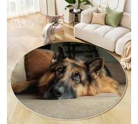 Tappeto Salotto Rotondo 120 Cm, Pastore Tedesco Camera Da Letto Antiscivolo Lavabile In Lavatrice Tappeto Soggiorno Morbido Tappeti Animali Realistici Per Sala Da Pranzo, Cameretta, Marrone Chiaro