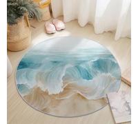 Tappeto Salotto Rotondo 120cm, Acquerello Stile Lavabile a Pelo Corto Tappeto Natura Spiaggia Onde Morbido Passatoia Stampato Adatto per Camera da Letto Sala da Pranzo Color