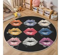 Tappeto Salotto Rotondo 140Cm Tingere Le Labbra,Decorazioni Per Interni Tappeti Arte Fantasy Stampato In 3D Materassini Scendiletto Soggiorno Grandi Tappetini Gioco,Colore