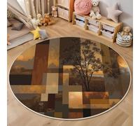 Tappeto Salotto Rotondo 160 cm, Forme geometriche Camera da Letto Antiscivolo Lavabile in Lavatrice Tappeto Soggiorno Morbido Tappeti rami per Sala da Pranzo, Cameretta, colore della terra