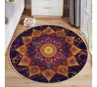 Tappeto Salotto Rotondo 180cm, Arte fantasy Modello caleidoscopio Tappetos Camera da Letto Antiscivolo Lavabile in Lavatrice Tappeto Soggiorno Morbido Tappeti per Sala da Pranzo, CamerettaViola dorato