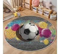 Tappeto Salotto Rotondo 200Cm Calcio Contro Il Muro Di Mattoni,Decorazioni Per Interni Tappeti Graffiti Sportivi Stampato In 3D Materassini Scendiletto Soggiorno Grandi Tappetini Gioco,Colore