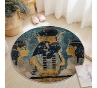 Tappeto Salotto Rotondo 90 cm, Dea Della Tradizione Egizia Antiscivolo Lavabile in Lavatrice Tappeto Morbido Tappeti per Camera da Letto Sala da Pranzo Cameretta, Nero Oro