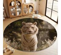 Tappeto Salotto Rotondo Arte Fantasy Tigre Bianco 120 cm Tappeti Moderno Del Soggiorno Rotondo, Grigio Tappeto Lavabile Dell'Interno Morbido - Per La Camera Da Letto La Cucina Il Tavolo Della Sala