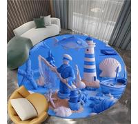Tappeto Salotto Rotondo Collage Marinaio Faro Nave 60 cm Tappeti Moderno Del Soggiorno Rotondo, Blu Tappeto Lavabile Dell'Interno Morbido - Per La Camera Da Letto La Cucina Il Tavolo Della Sala