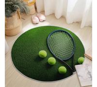 Tappeto Salotto Rotondo Diametro 100 cm, Moderno Sport Tennis Racchette Stampa Antiscivolo Tondo Moquette, Soggiorno Bambini Camera,Cucina,Bagno,Domestica Decor Tappeti Colorato