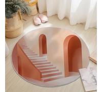 Tappeto Salotto Rotondo Diametro 60 cm, Geometria Elementi architettonici Scale Stampa Antiscivolo Tondo Moquette, Soggiorno Bambini Camera,Cucina,Bagno,Domestica Decor Tappeti Arancione Chiaro
