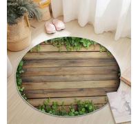 Tappeto Salotto Rotondo Diametro 80 cm, 3D Legno Foglie Erba verde Stampa Antiscivolo Tondo Moquette, Soggiorno Bambini Camera,Cucina,Bagno,Domestica Decor Tappeti MultiColorato