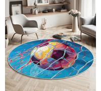 Tappeto Salotto Rotondo Dipinto Ad Olio Stile Poligonale Diametro 150cm, Calcio Gol Stampa Antiscivolo Tondo Colorato Tappeto, per Bambini Cameretta Cucina Casa Zona Balcone Tappet Tavolino
