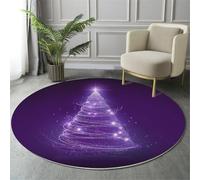 Tappeto Salotto Rotondo Grande Pelo Corto, 3D Albero Di Natale Luminoso Fantasia Stampa Grandi Antiscivolo Tondo Moquette, Soggiorno Bambini Camera Decor Tappeti, 100cm, Viola