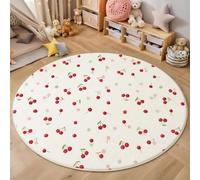 Tappeto Salotto Rotondo Grande Pelo Corto, 3D Carino Piccolo Ciliegio Minimalista Stampa Grandi Antiscivolo Tondo Moquette, Soggiorno Bambini Camera Decor Tappeti, 120cm, Rosso Bianco
