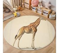 Tappeto Salotto Rotondo Grande Pelo Corto, 3D Giraffa Illustrazione Animale Stampa Grandi Antiscivolo Tondo Moquette, Soggiorno Bambini Camera Decor Tappeti, 120cm, Riso