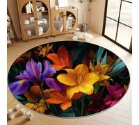 Tappeto Salotto Rotondo Illustrazione Digitale Fiori Esotici 150 cm Tappeti Soggiorno Rotondo, Buio Tappeto Lavabile Dell'Interno Morbido - Per La Camera Da Letto La Cucina Il Tavolo Della Sala