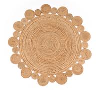 Tappeto Salotto Rotondo Iuta Motivo Boho Etnico Moderno Fatto A Mano Naturale