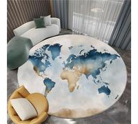 Tappeto Salotto Rotondo Mappa Del Mondo Vintage Ad Acquerello 150 cm Tappeti Del Soggiorno Rotondo, Beige Tappeto Lavabile Dell'Interno Morbido - Per La Camera Da Letto La Cucina Il Tavolo Della Sala