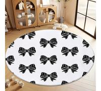 Tappeto Salotto Rotondo Minimalismo Fiocco Nero 80 cm Tappeti Moderno Del Soggiorno Rotondo, Bianco Tappeto Lavabile Dell'Interno Morbido - Per La Camera Da Letto La Cucina Il Tavolo Della Sala