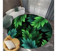 Tappeto Salotto Rotondo Minimalismo Motivo A Foglia Verde 100 cm Tappeti Del Soggiorno Rotondo, Nero Tappeto Lavabile Dell'Interno Morbido - Per La Camera Da Letto La Cucina Il Tavolo Della Sala