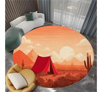 Tappeto Salotto Rotondo Minimalismo Tenda Nel Deserto Montagne E Cactus 100 cm Tappeti Del Soggiorno Rotondo, Colore Arancione Tappeto Lavabile Dell'Interno Morbido - Per La Camera Da Letto La Cucina