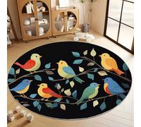 Tappeto Salotto Rotondo Minimalismo Uccelli Rami 60 cm Tappeti Moderno Del Soggiorno Rotondo, Nero Tappeto Lavabile Dell'Interno Morbido - Per La Camera Da Letto La Cucina Il Tavolo Della Sala