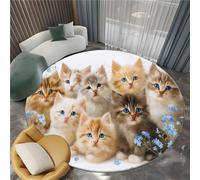 Tappeto Salotto Rotondo Minimalista Pelo Corto, Ritratti Di Animali Gatti Stampa Antiscivolo Tondo Moquette, Cachi per Soggiorno Bambini Camera Cucina Bagno Domestica Decor 60 cm