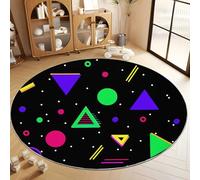 Tappeto Salotto Rotondo Moderno Triangoli E Cerchi Spaziali Geometrici 100 cm Tappeto Camera da Letto Rotondo, Nero Adolescenti Bambini Soggiorno Tappeti Lavabile Antiscivolo Morbido Tappetino