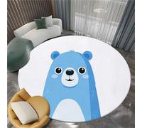 Tappeto Salotto Rotondo Orso Blu Dei Cartoni Animati 120 cm Tappeti Moderno Del Soggiorno Rotondo, Bianco Tappeto Lavabile Dell'Interno Morbido - Per La Camera Da Letto La Cucina Il Tavolo Della Sala