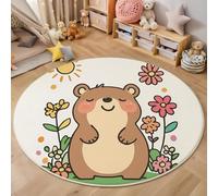 Tappeto Salotto Rotondo Pelo Corto, 3D Piccolo Castoro Fiori Carino Stampa Grandi Antiscivolo Tondo Moquette, Bambini Camera,Cucina,Domestica Decor Tappeti, 100cm, Marrone