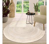 TT Home Tappeto Fibra Naturale Juta Soggiorno Rotondo Etnico Boho Fatto A Mano Bordura, Colore:Bianco, Dimensione:100 cm Rund