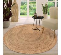 TT Home Tappeto Fibra Naturale Juta Soggiorno Rotondo Etnico Boho Fatto A Mano Bordura, Colore:Natura 3, Dimensione:80 cm Rund