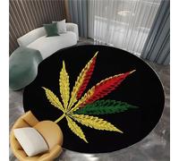 Tappeto Salotto Rotondo Pianta Foglia Di Cannabis 160 cm Tappeti Moderno Del Soggiorno Rotondo, Nero Tappeto Lavabile Dell'Interno Morbido - Per La Camera Da Letto La Cucina Il Tavolo Della Sala