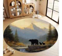 Tappeto Salotto Rotondo Pittura A Olio Cascata Orso Nero 150 cm Tappeti Soggiorno Rotondo, Marrone Tappeto Lavabile Dell'Interno Morbido - Per La Camera Da Letto La Cucina Il Tavolo Della Sala