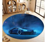 Tappeto Salotto Rotondo Surrealismo Auto Sportiva Urbana 180 cm Tappeti Moderno Del Soggiorno Rotondo, Blu Tappeto Lavabile Dell'Interno Morbido - Per La Camera Da Letto La Cucina Il Tavolo Della Sala