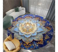Tappeto Salotto Rotondo Surrealismo Mandala Di Loto 160 cm Tappeti Moderno Del Soggiorno Rotondo, Blu Tappeto Lavabile Dell'Interno Morbido - Per La Camera Da Letto La Cucina Il Tavolo Della Sala