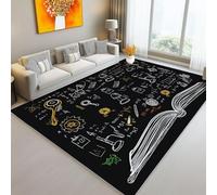Tappeto Salotto Semplice Scienza Rune Libri da scarabocchio Tema Flanella Tappeto, 100 x 150 cm Lavabile Antiscivolo Decorazione Domestica Scendiletto, Nero Antiscivolo Tappeto Gioco Per Soggiorno