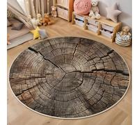 Tappeto Salotto Sezione Trasversale Del Tronco Di Un Vecchio Albero Pelo Corto Rotondo, Anelli Di Crescita Vintage Tappeto Antiscivolo 80cm, Ultra-Sottile per Camera Da Letto Sala Da Pranzo, Marrone