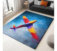 Tappeto Salotto Stile Doodle Aereo Da Combattimento 140 x 200 cm Tappeti Moderno Del Soggiorno, Blu Tappeto Lavabile Dell'Interno Morbido - Per La Camera Da Letto La Cucina Il Tavolo Della Sala
